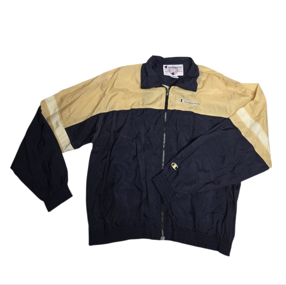 VINTAGE Champion navy blue‎ color block windbreaker nylon jacket XL